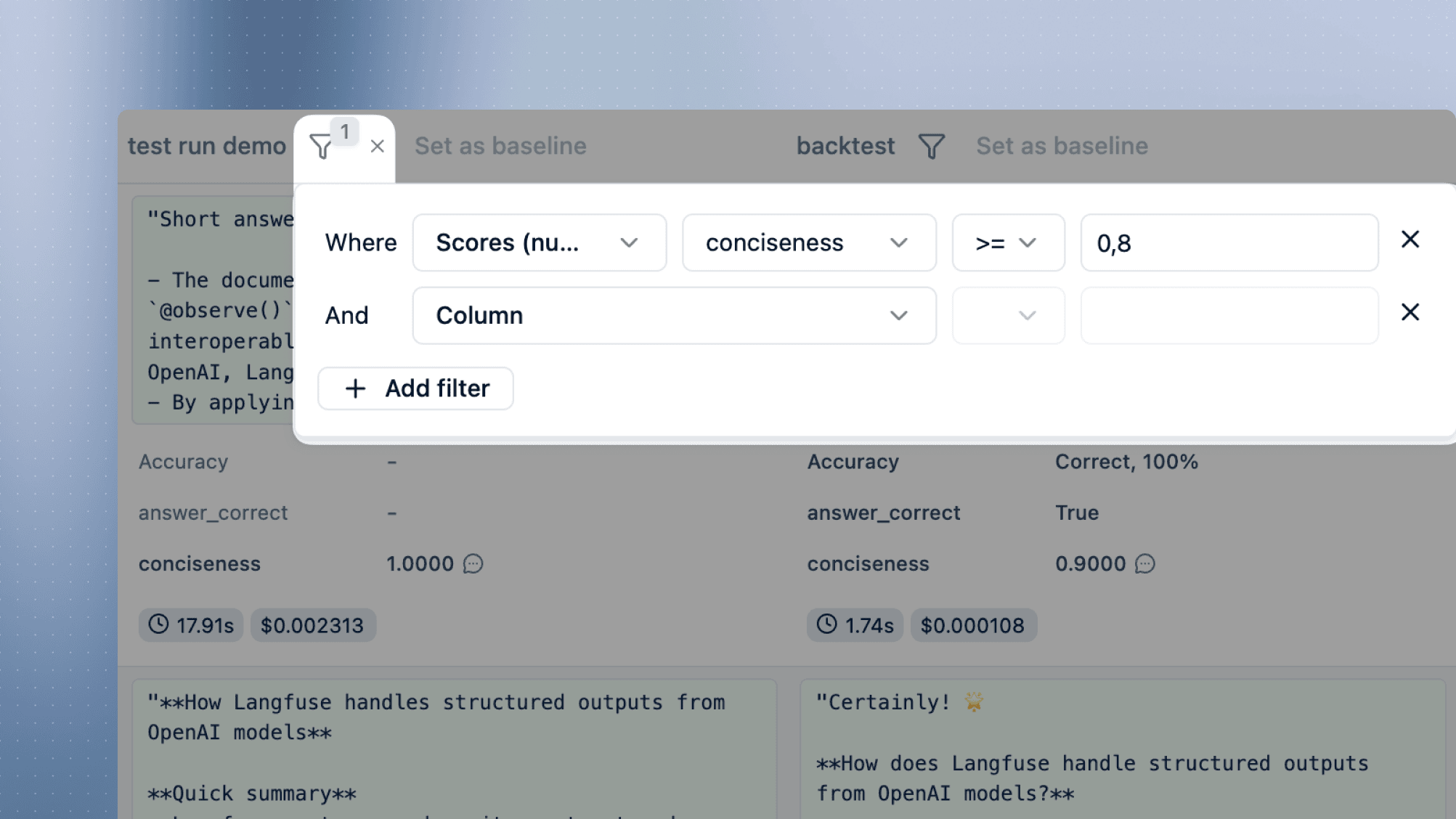 Filters in Compare View